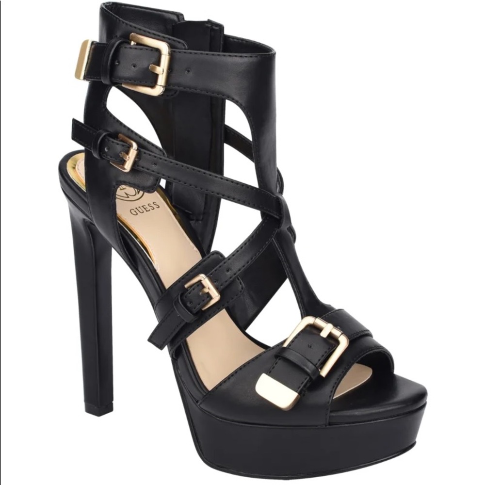 Guess Black Keisa Strappy Platform Heels